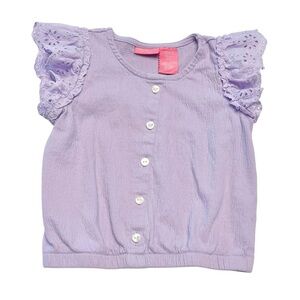 Isaac Mizrahi Lilac Button Accent Eyelet Flutter Sleeve Kids Top | Girls 5T